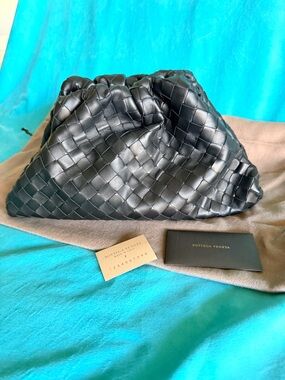 Bottega Veneta Black Woven Leather Cloud Clutch